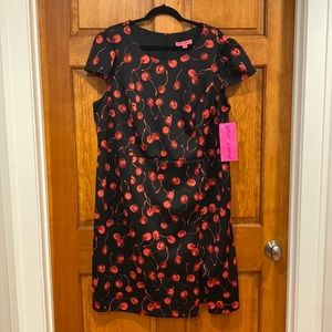 Betsy Johnson plus size black cherries dress. NWT